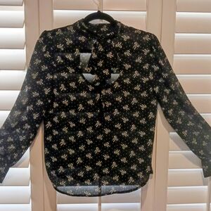 LOFT Black Floral Blouse